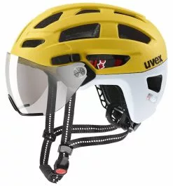 Uvex Finale-Visor 52-57cm / 56-61cm -Fahrradzubehör Verkäufe Helm Uvex Finale Visor Vario sunbee cloud matt 52 57cm S4107531115 4043197359243